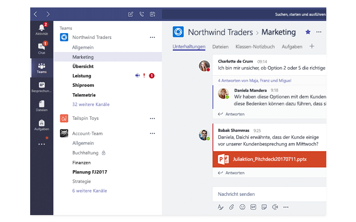 Chatfunktionen in Microsoft Teams